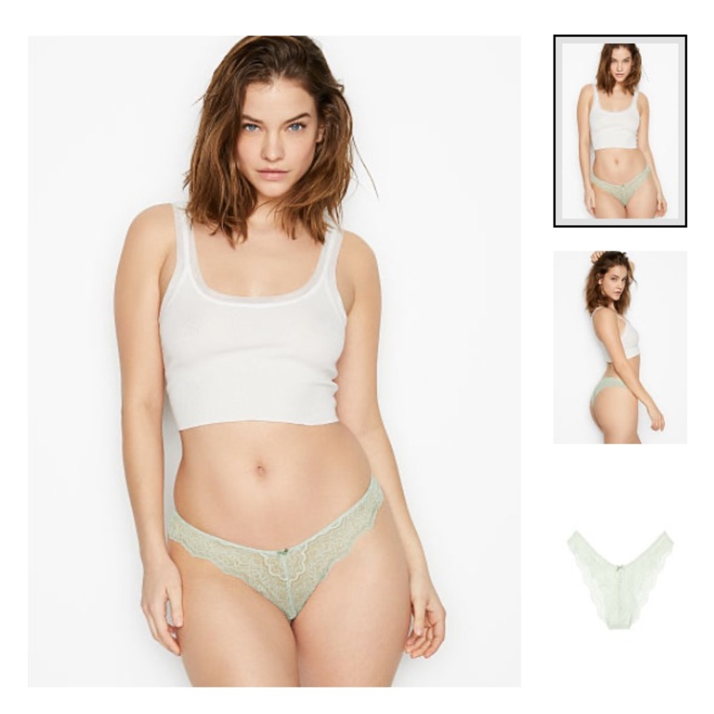 NEW VS Lace Brazilian Panty, Size S, Pale Sky Grey